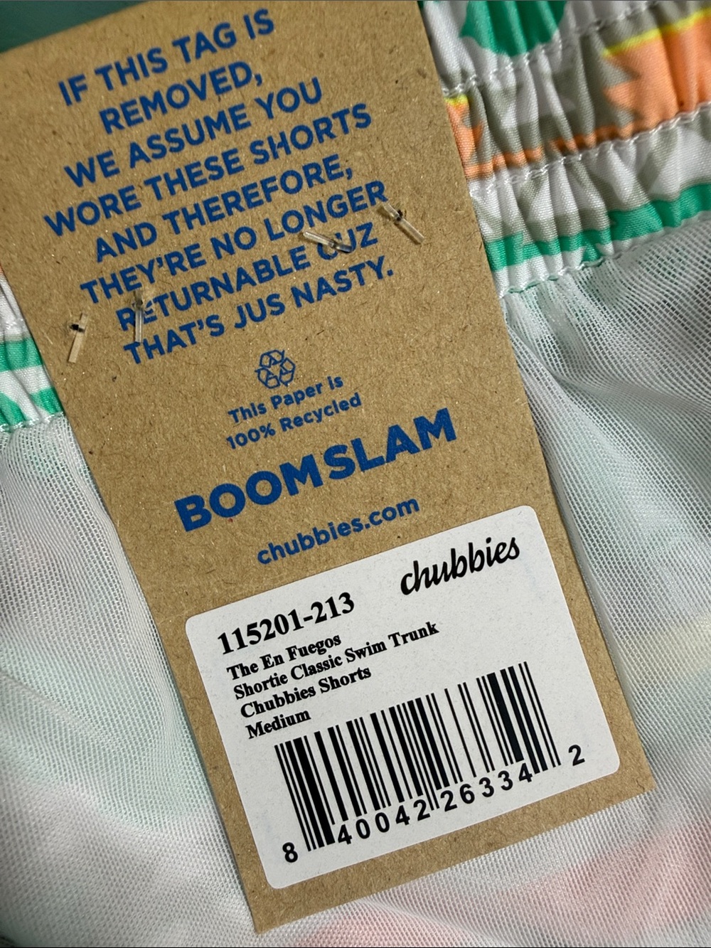Chubbies The En Fuegos Classic 4” Swim Trunks  in Teal Geometric M-390 Sz M - Picture 9 of 11